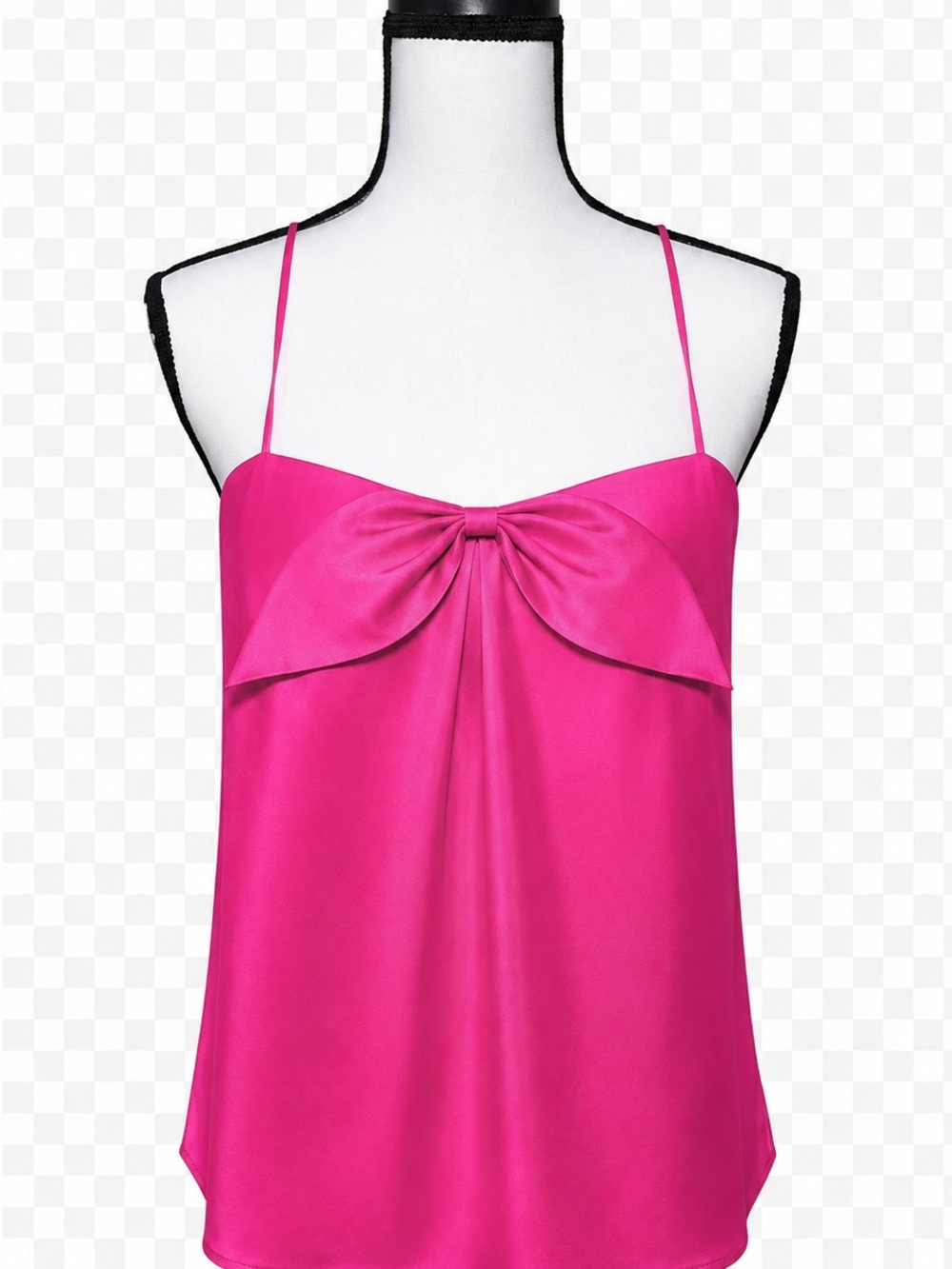 J.Crew Collection 100% Silk Cami Top XL Hot Pink Gathered Bow Detail Lined